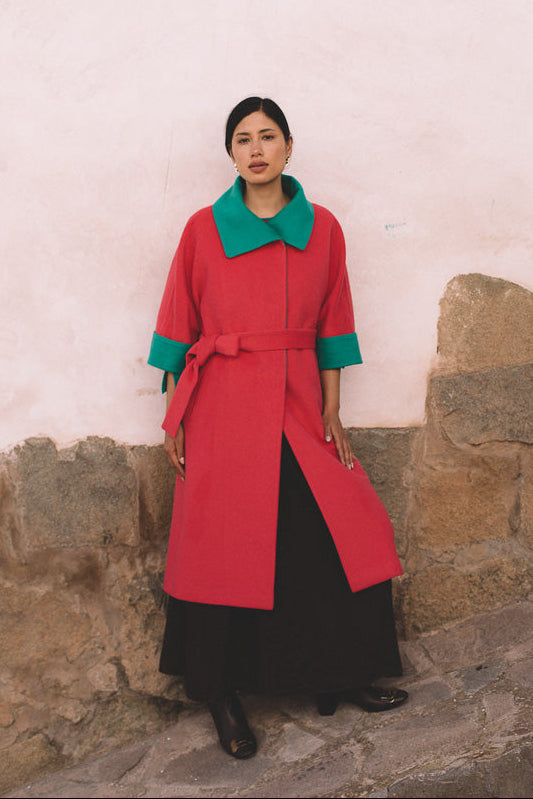 Baby alpaca short sleeve coat in fuchsia