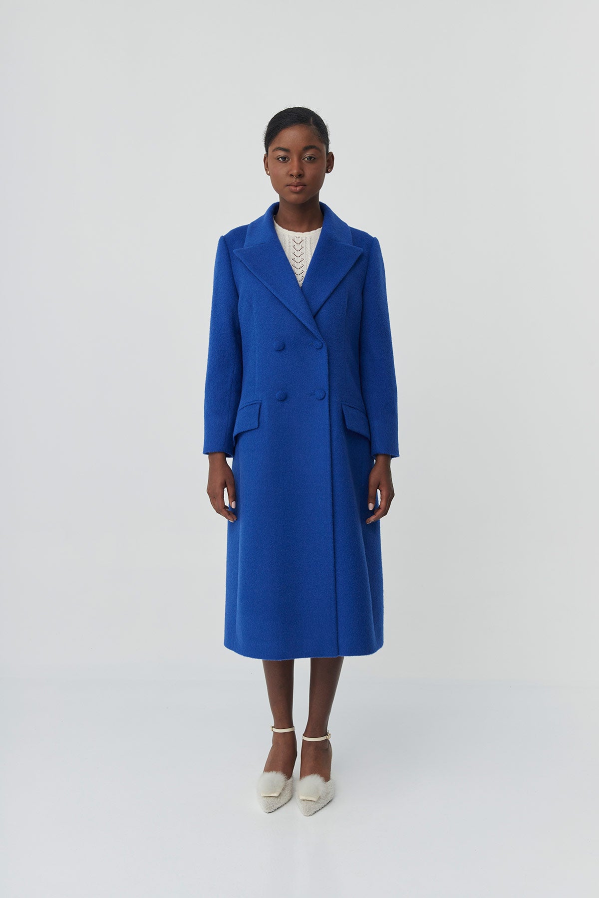 Baby alpaca tailored blue coat | Michelle coat