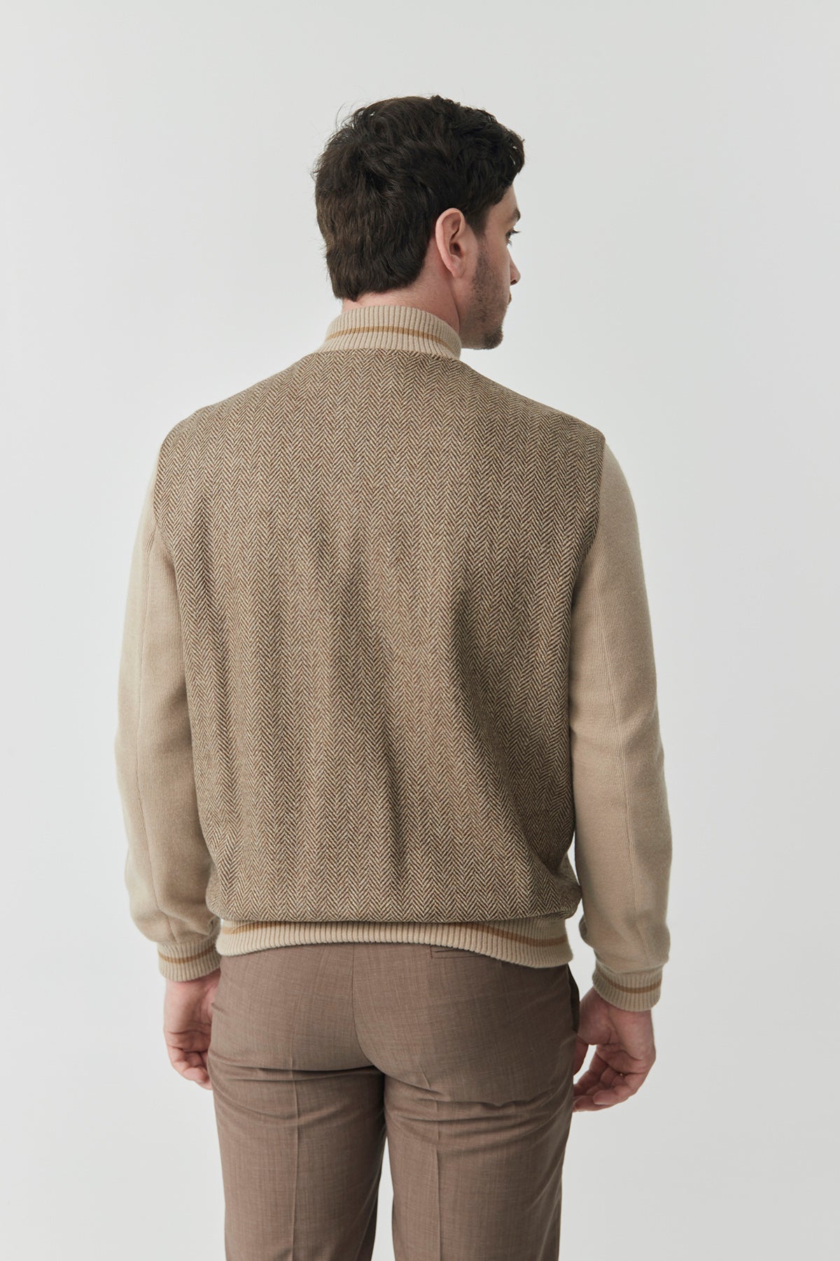 Bomber Sam Knitted Sleeves – Camel Herringbone Tweed