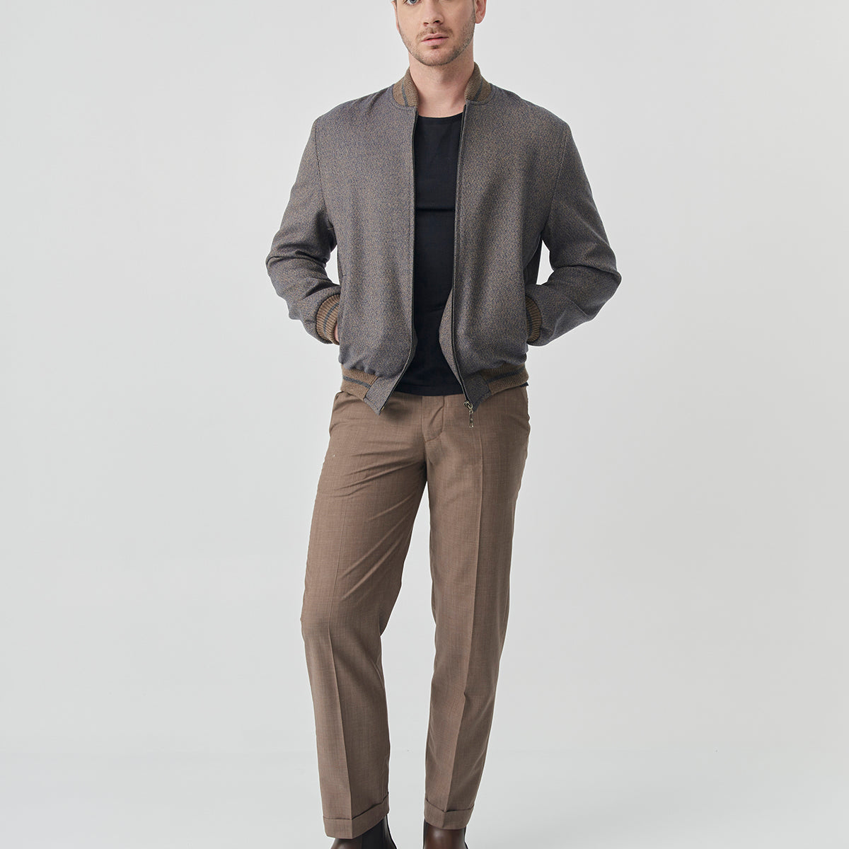 Bomber Sam – Blue Herringbone Tweed