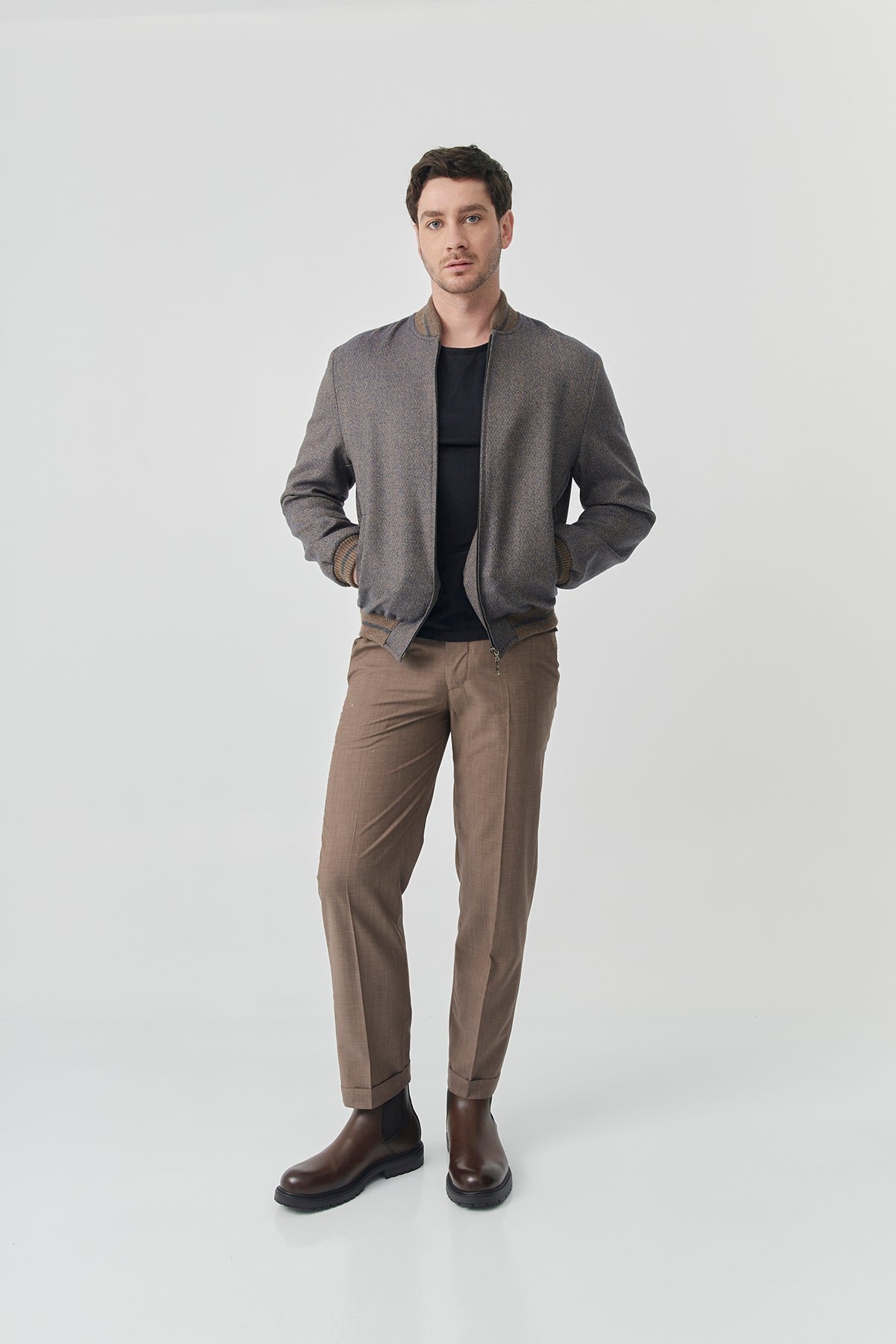 Bomber Sam – Gray Herringbone Tweed