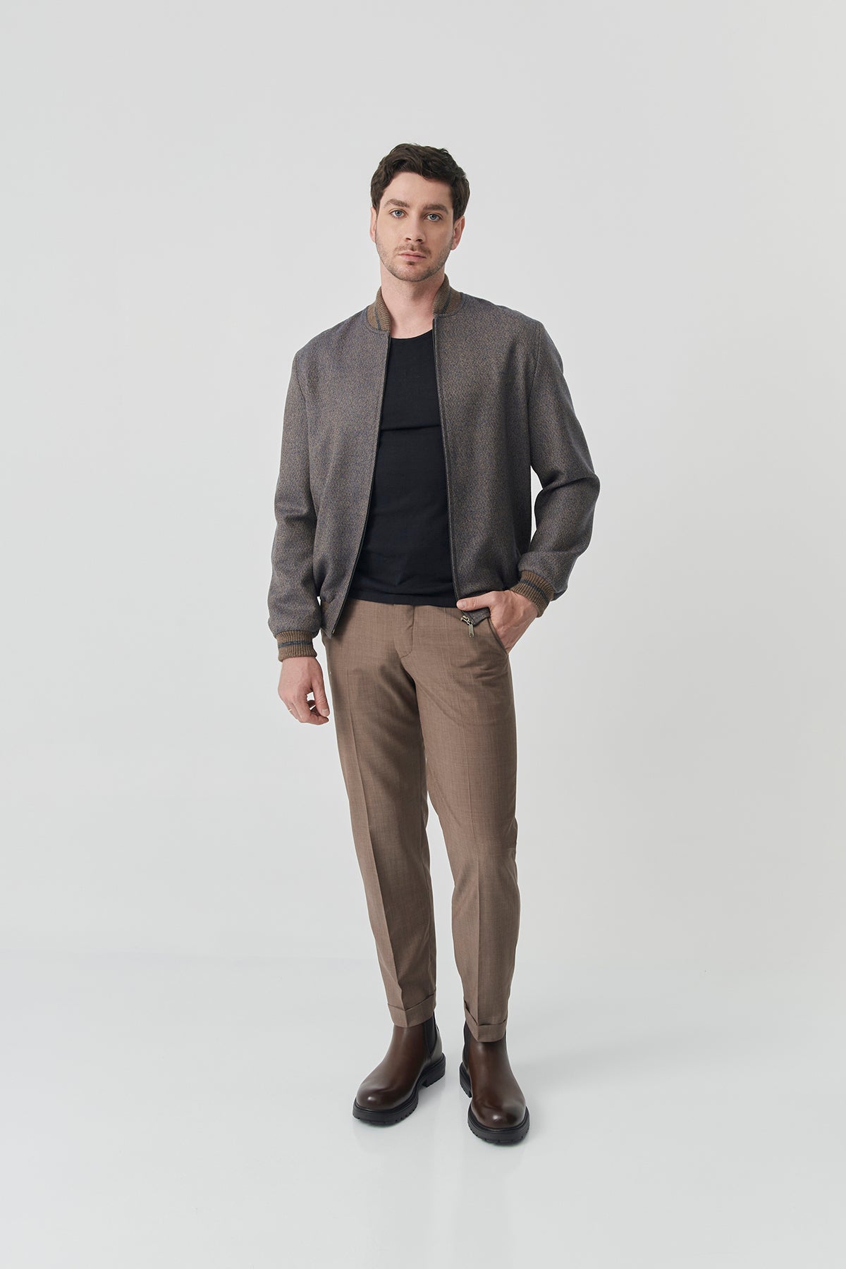 Bomber Sam – Gray Herringbone Tweed