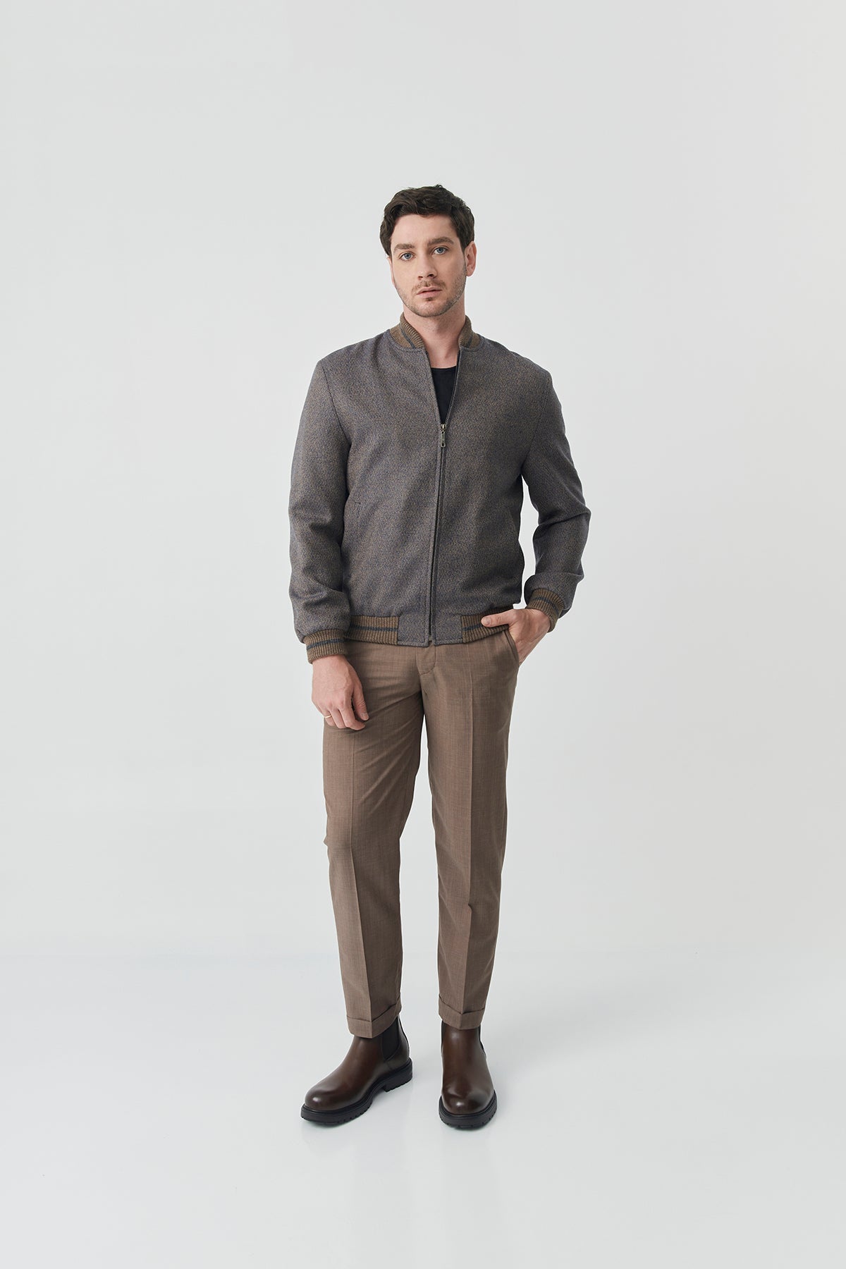 Bomber Sam – Gray Herringbone Tweed
