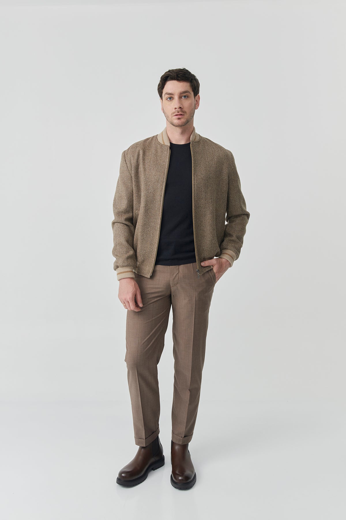 Bomber Sam – Gray Herringbone Tweed