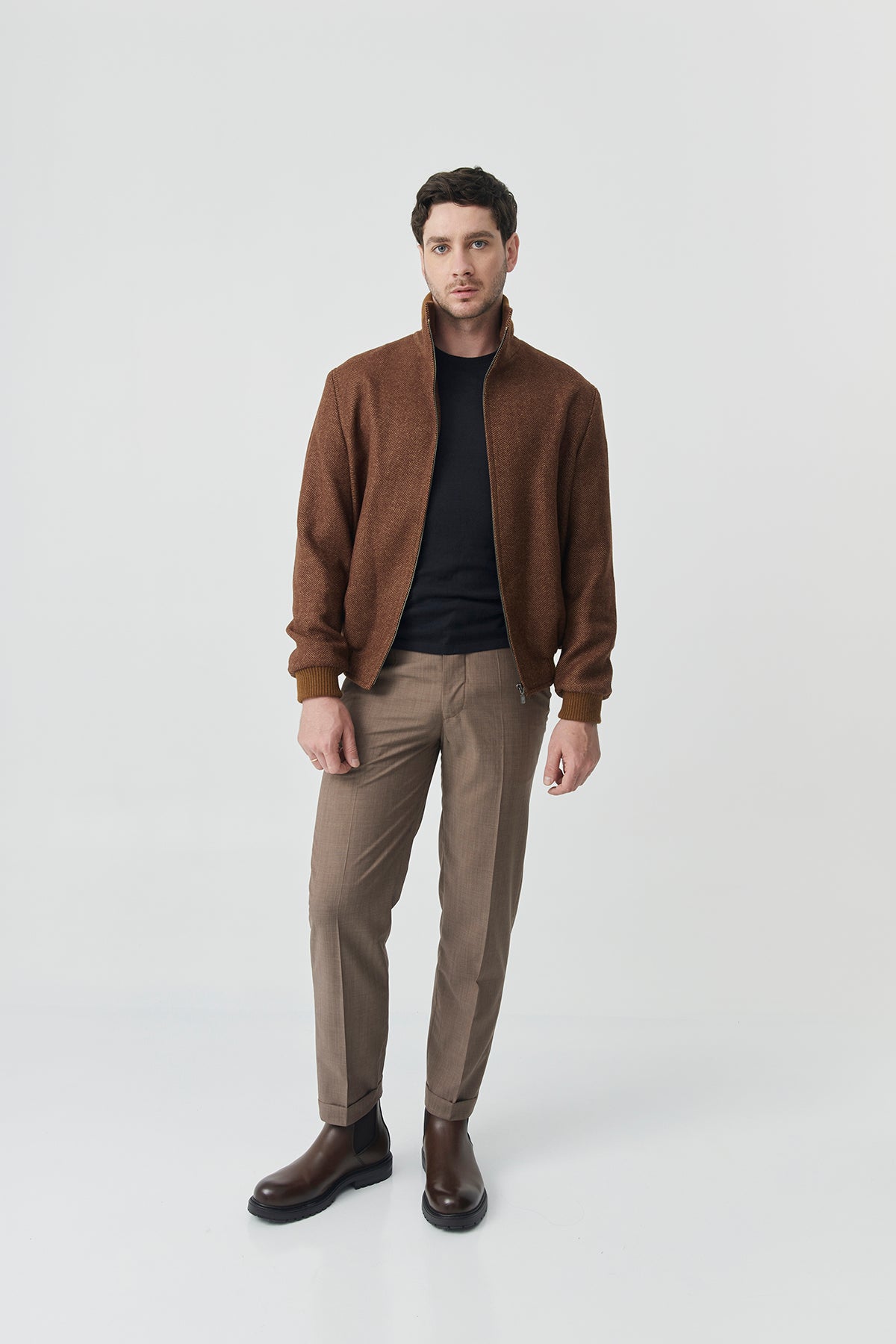 Bomber Tom – Camel Herringbone Baby alpaca