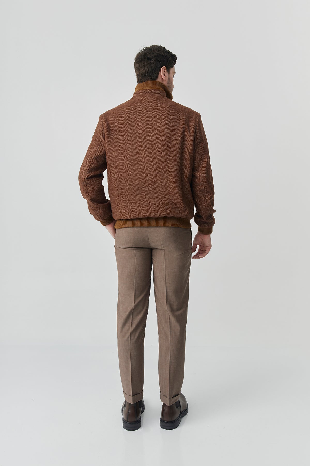 Bomber Tom – Camel Herringbone Baby alpaca