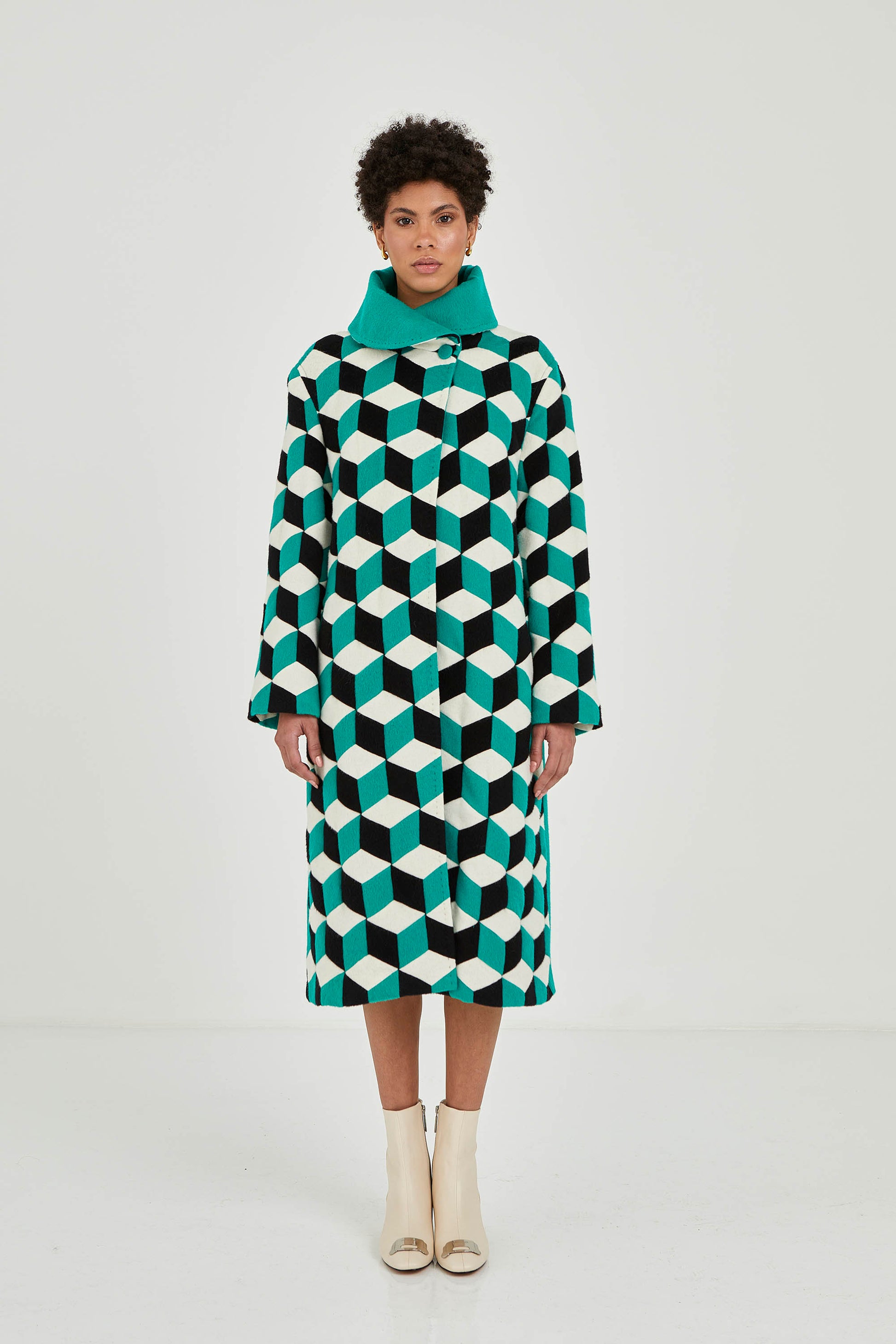 Cuboid Green Handcrafted Coat | One of a Kind