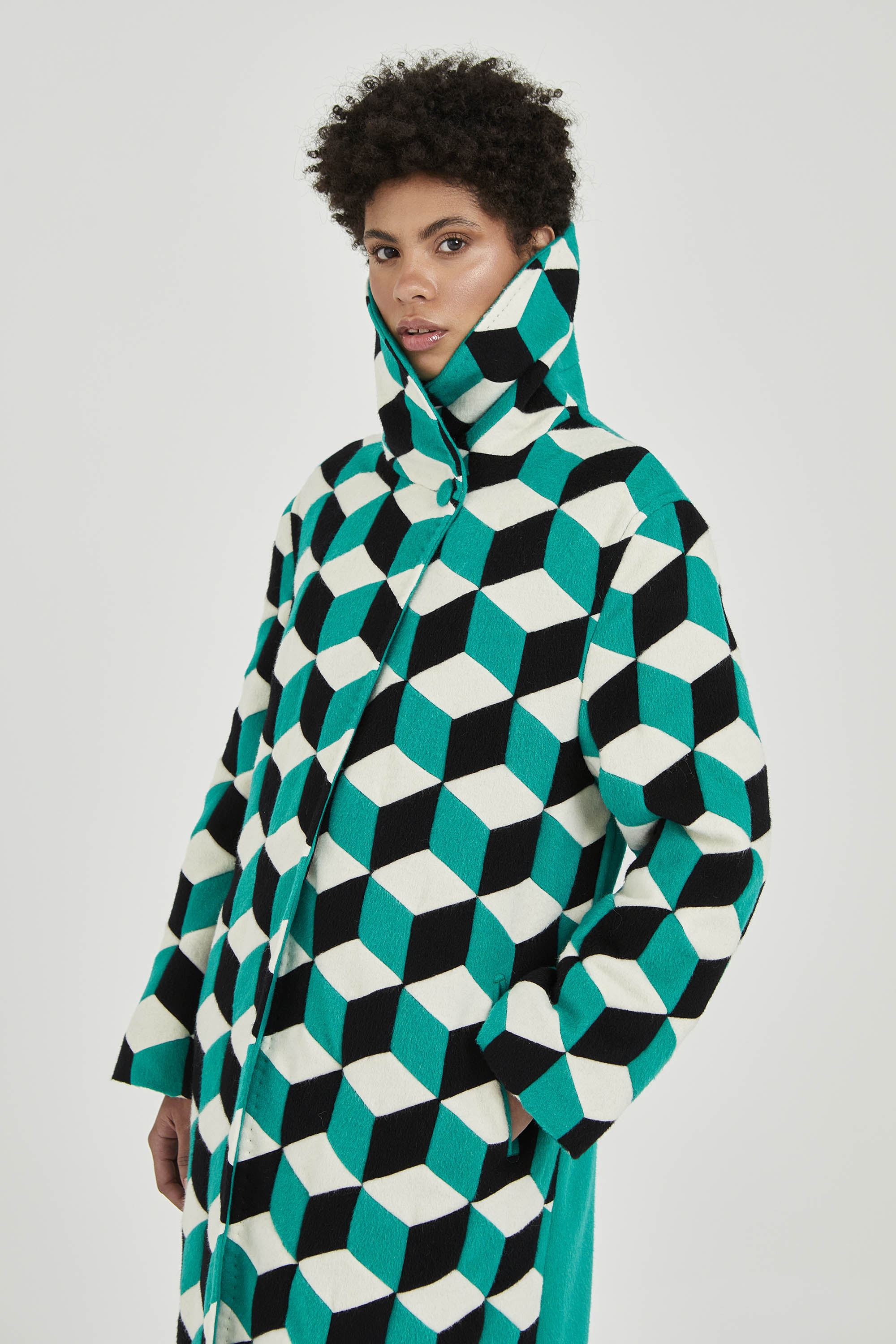 Cuboid Green Handcrafted Coat | One of a Kind