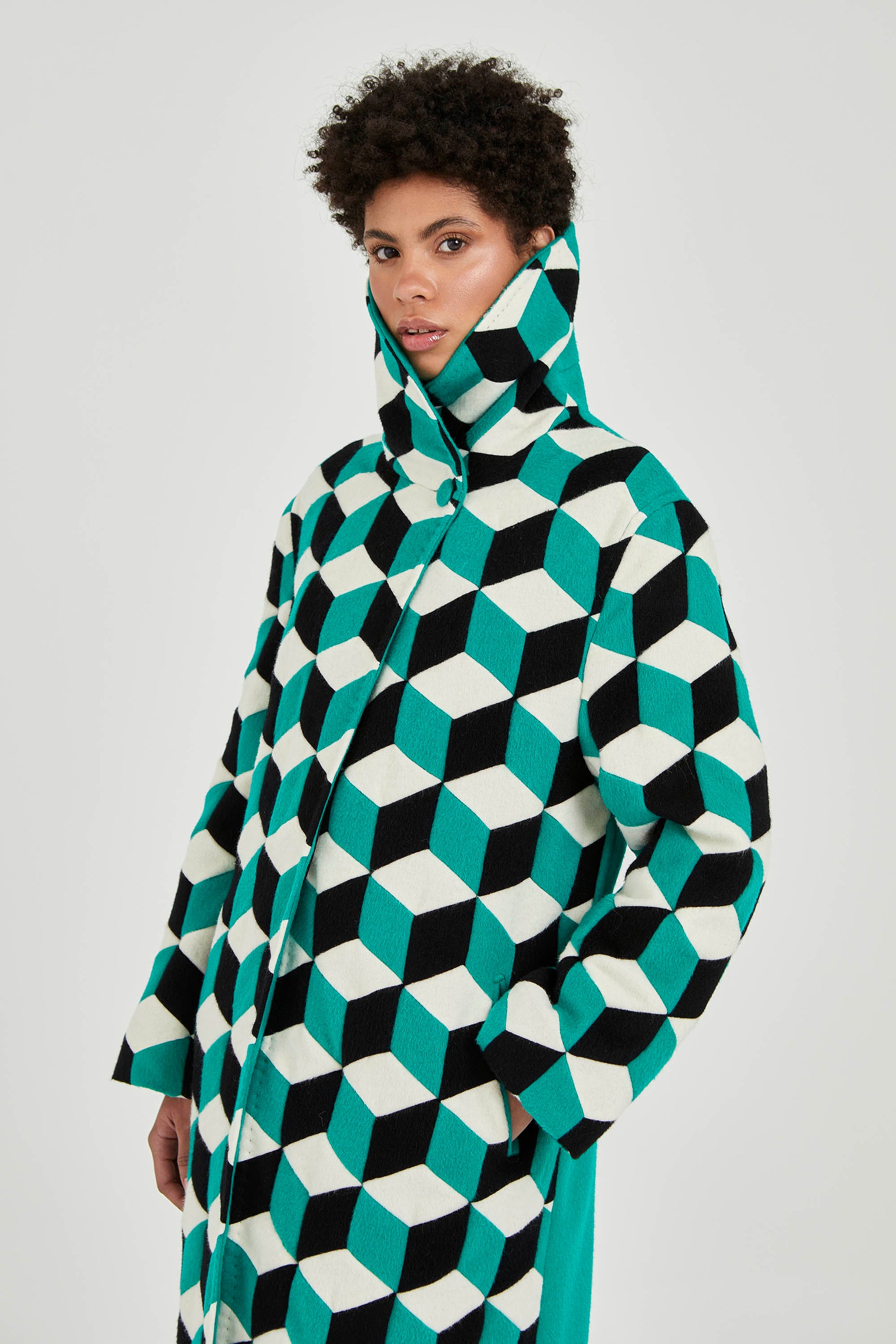 Cuboid Green Handcrafted Coat | One of a Kind