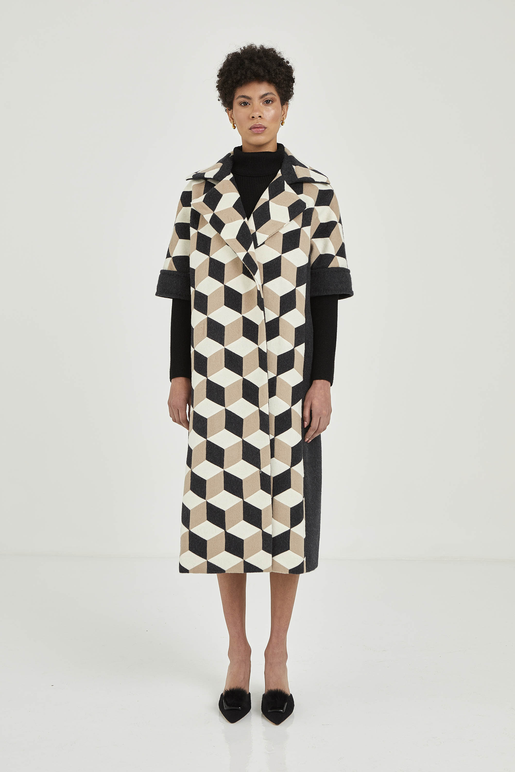 Cuboid Charcoal Handcrafted Coat | One of a Kind