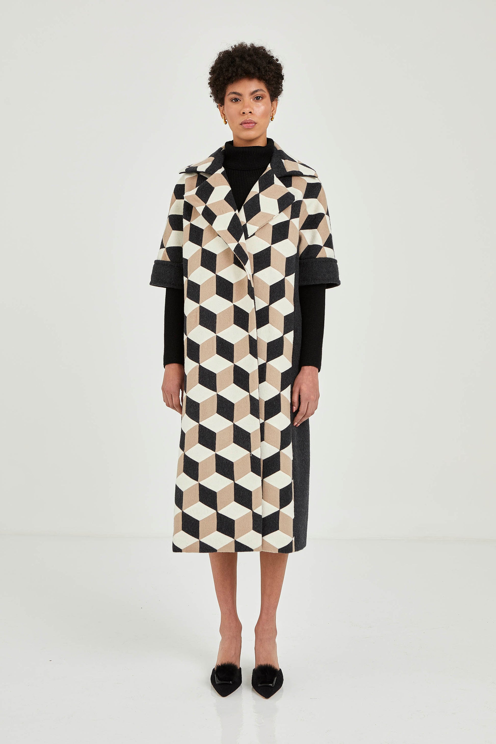 Cuboid Charcoal Handcrafted Coat | One of a Kind