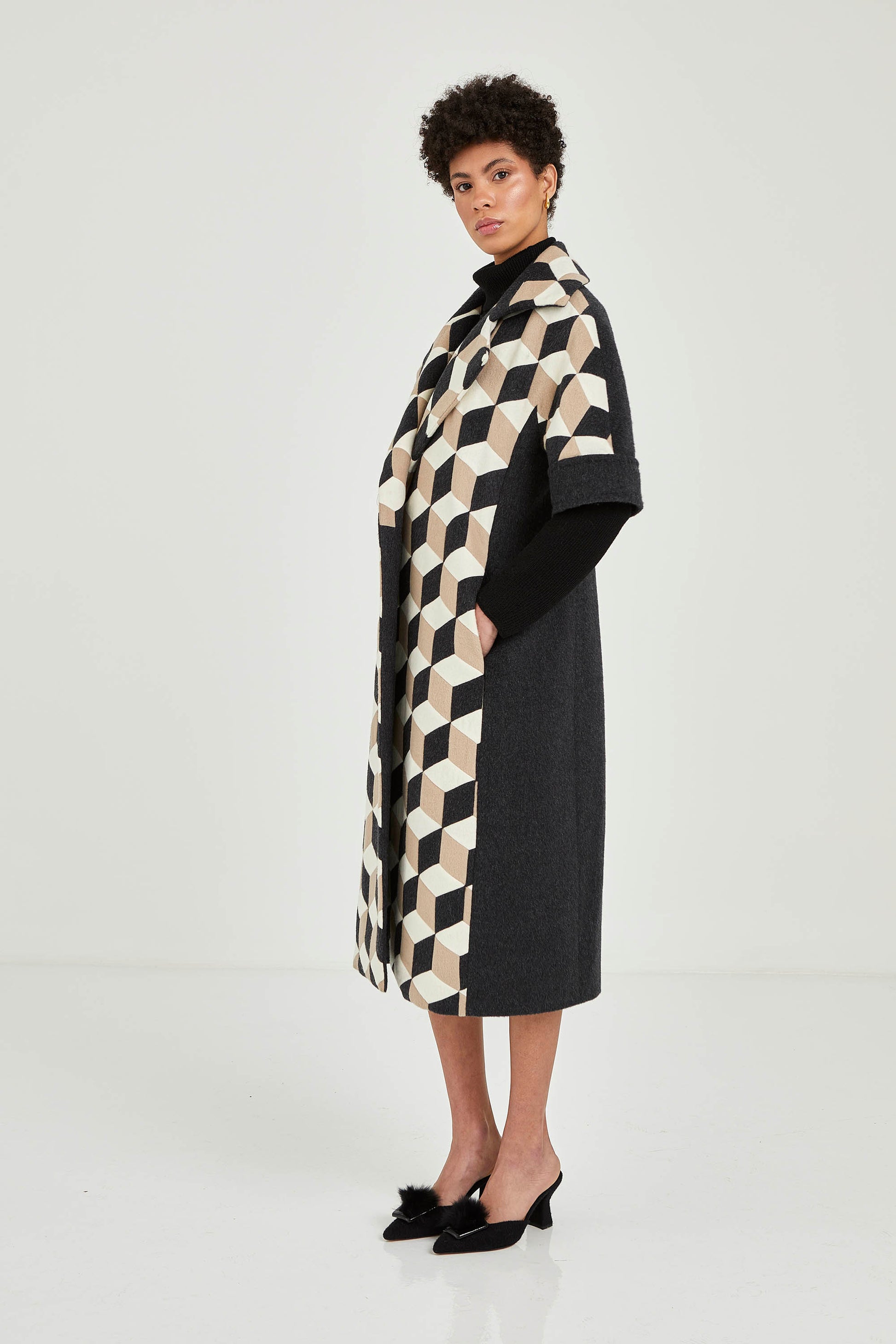 Cuboid Charcoal Handcrafted Coat | One of a Kind