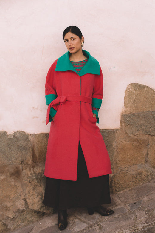 Fuchsia short sleeve baby alpaca coat