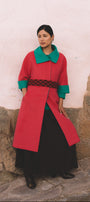 Luxury baby alpaca coat with short sleeves in fuchsia