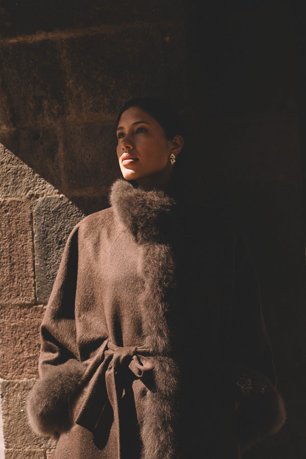 Luxury baby alpaca fur cape in bitter brown